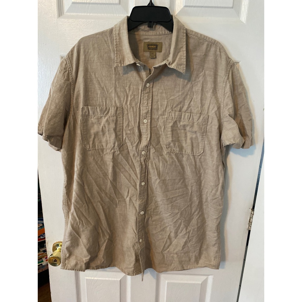 Foundry Supply Co Mens XLT Khaki Tan 100% Cotton Short Sleeve Button Down Shirt